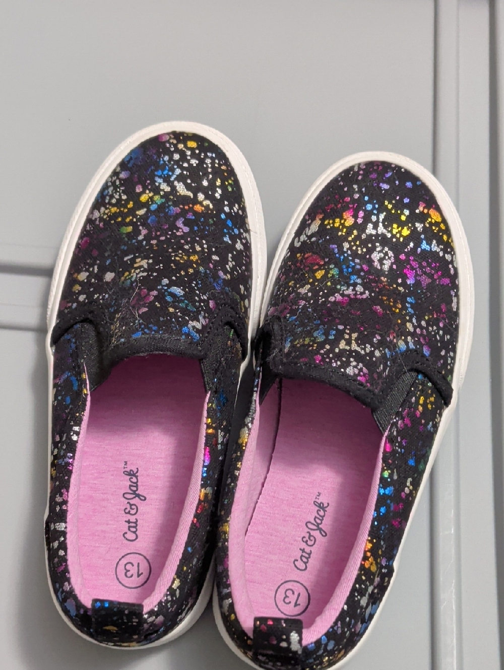 Cat & Jack Black Slip-On Sneakers with Multicolor Splatter